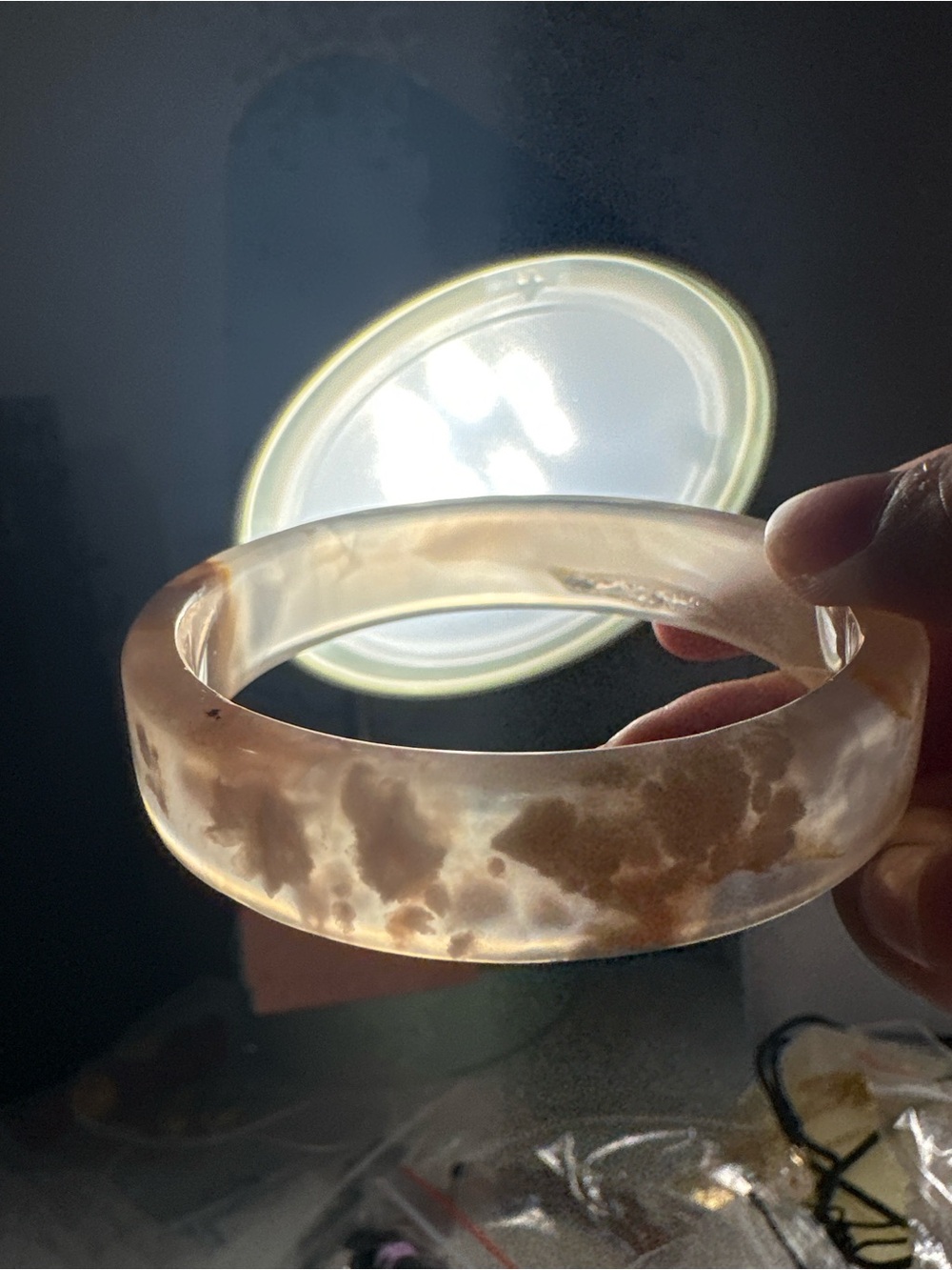 Cream & Brown Marbled Resin Bangle Bracelet
